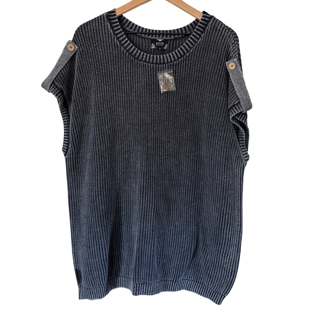 Perch Ribbed Knit Cap Sleeve Sweater Top Button Back Plus Size 3X - Picture 5 of 9
